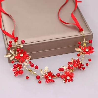 Golden Leaf Bokul Flower Pearl Headband